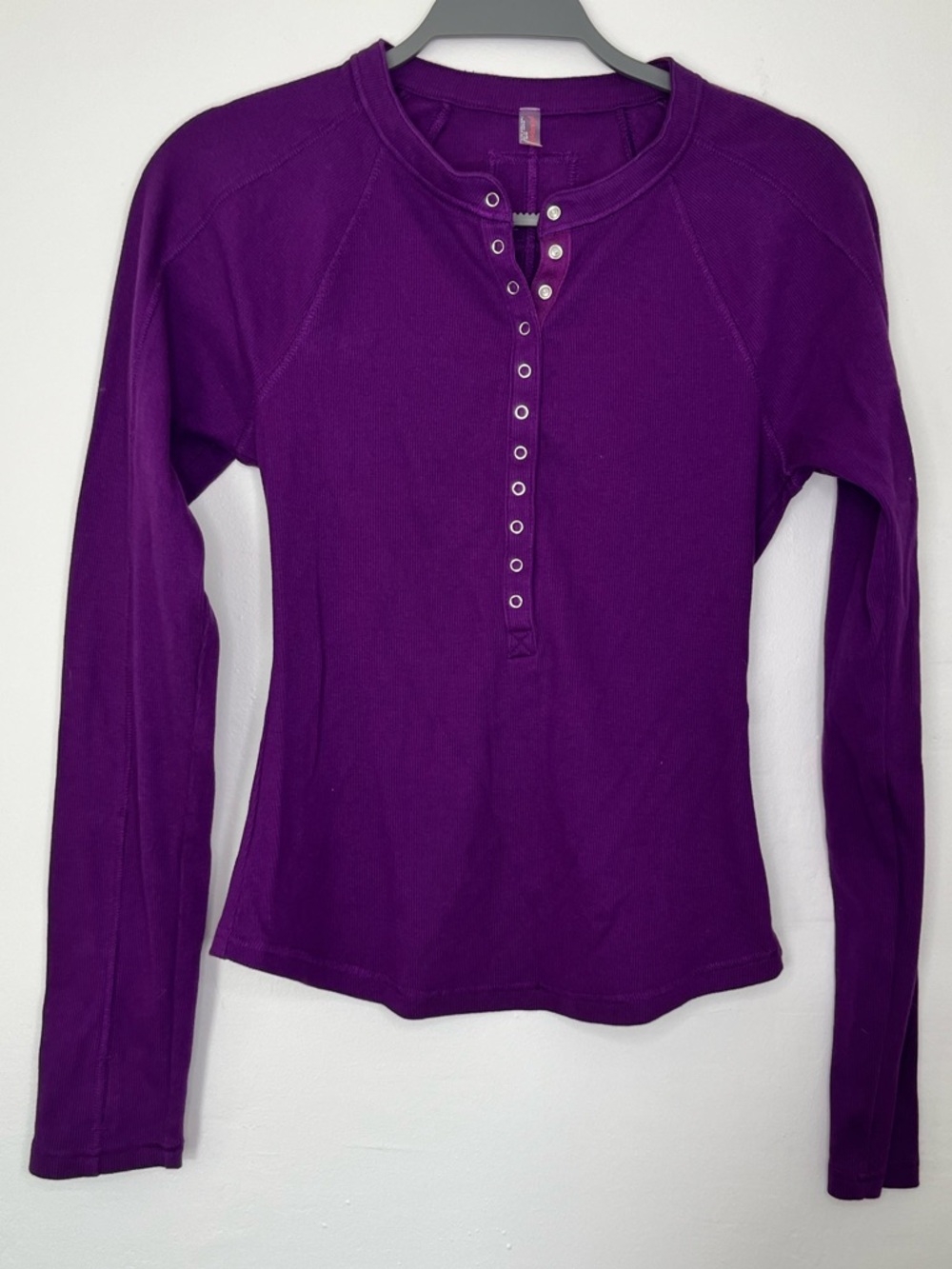 Free People Movement Purple Ribbed Henley Top Snap Front Long Sleeve